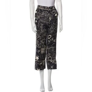 Zimmermann Silk Wide Leg Pants Cropped Printed Black Size AU 1 (US M or 6)